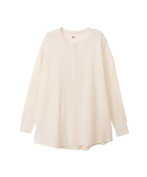 HANES(ヘインズ)の「【Hanes/ヘインズ】レディース ロングTシャツ(Tシャツ/カットソー・レディース・ヘザーグレー/オフホワイト/パープル系その他2/ダークネイビー・FREE)」の1枚目の写真