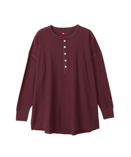 HANES(ヘインズ)の「【Hanes/ヘインズ】レディース ロングTシャツ(Tシャツ/カットソー・レディース・ヘザーグレー/オフホワイト/パープル系その他2/ダークネイビー・FREE)」の4枚目の写真