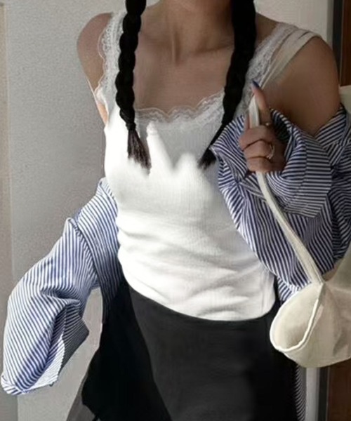 MILAE（ミレ）の「刺繍レースリブ編みタンクトップ（タンクトップ・レディース・ホワイト/ブラック/グレー・FREE）」の4枚目の写真