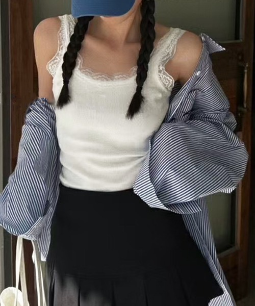 MILAE（ミレ）の「刺繍レースリブ編みタンクトップ（タンクトップ・レディース・ホワイト/ブラック/グレー・FREE）」の5枚目の写真