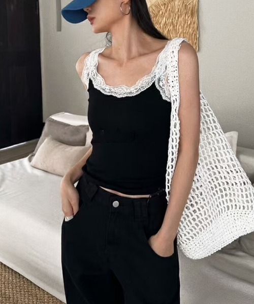 MILAE（ミレ）の「刺繍レースリブ編みタンクトップ（タンクトップ・レディース・ホワイト/ブラック/グレー・FREE）」の9枚目の写真