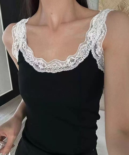 MILAE（ミレ）の「刺繍レースリブ編みタンクトップ（タンクトップ・レディース・ホワイト/ブラック/グレー・FREE）」の10枚目の写真