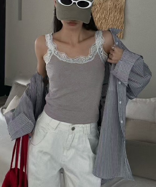 MILAE（ミレ）の「刺繍レースリブ編みタンクトップ（タンクトップ・レディース・ホワイト/ブラック/グレー・FREE）」の14枚目の写真