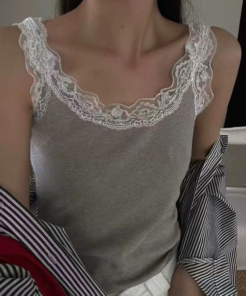 MILAE（ミレ）の「刺繍レースリブ編みタンクトップ（タンクトップ・レディース・ホワイト/ブラック/グレー・FREE）」の15枚目の写真