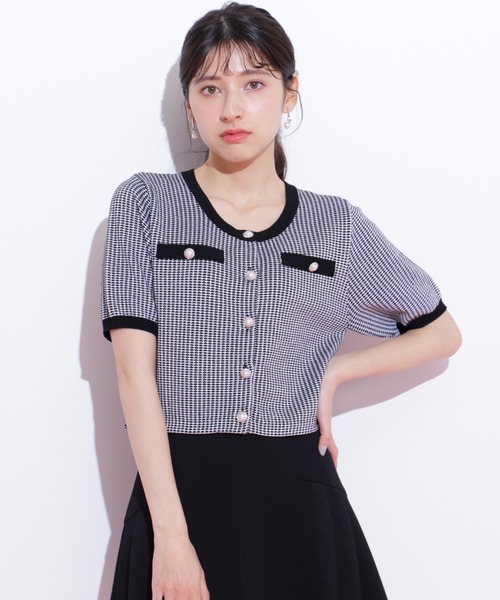 sheller シェリエ ツイード半袖カーディガン sheller カーディガン sheller シェリエ ツイード半袖