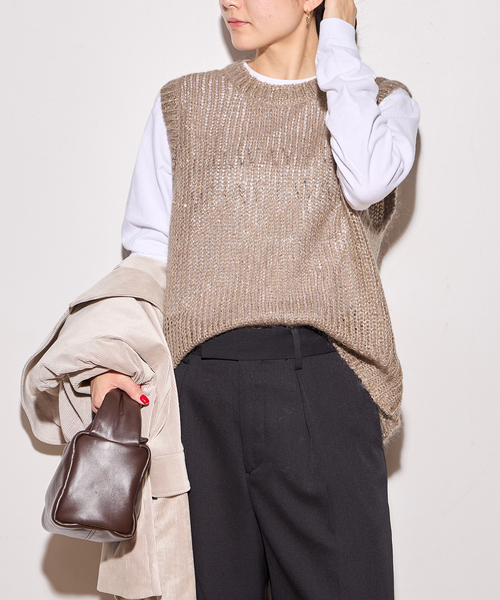 journal standard L'essage(ジャーナルスタンダードレサージュ)の「《追加》モヘヤMIXスパンコールベスト(ベスト・レディース・ベージュ/チャコールグレー/グレー・FREE)」の12枚目の写真