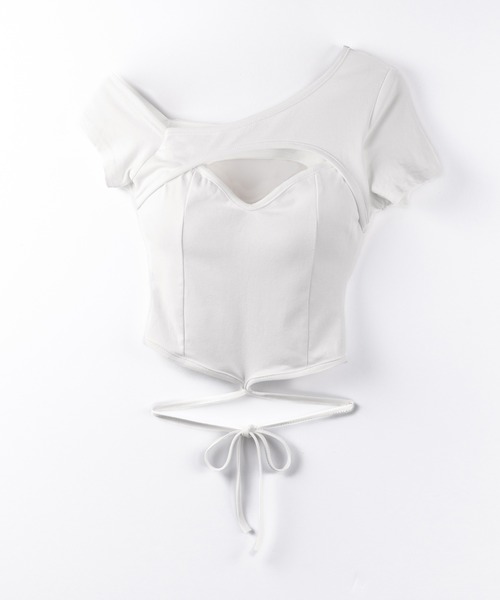 me+em select(ミームセレクト)の「【 2color 】胸開きカットアウトクロスストラップワンショルダーTシャツ / open chest cutout cross strap one shoulder T-shirts(Tシャツ/カットソー・レディース・ホワイト/ブラック・FREE)」の20枚目の写真
