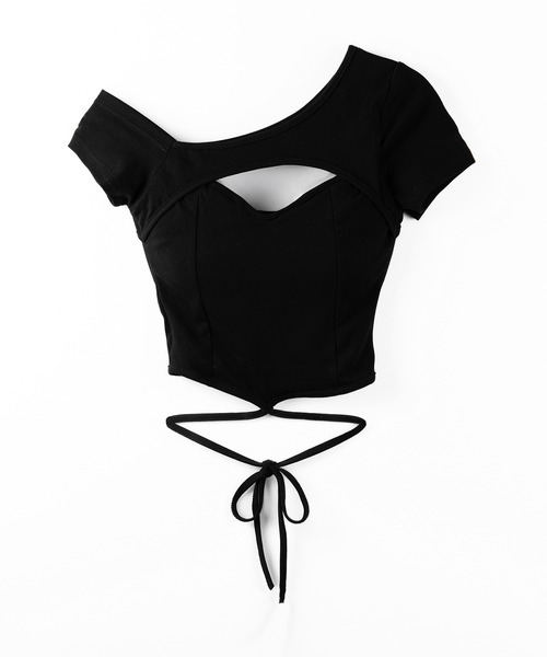 me+em select(ミームセレクト)の「【 2color 】胸開きカットアウトクロスストラップワンショルダーTシャツ / open chest cutout cross strap one shoulder T-shirts(Tシャツ/カットソー・レディース・ホワイト/ブラック・FREE)」の21枚目の写真