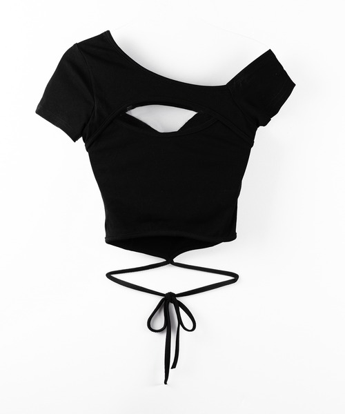me+em select(ミームセレクト)の「【 2color 】胸開きカットアウトクロスストラップワンショルダーTシャツ / open chest cutout cross strap one shoulder T-shirts(Tシャツ/カットソー・レディース・ホワイト/ブラック・FREE)」の22枚目の写真