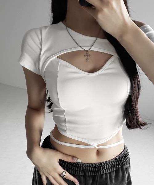 セール】【 2color 】胸開きカットアウトクロスストラップワン