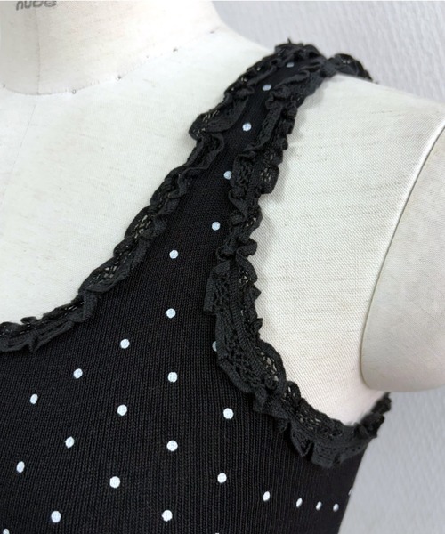 セール】ドットフリルニットタンクトップ（タンクトップ