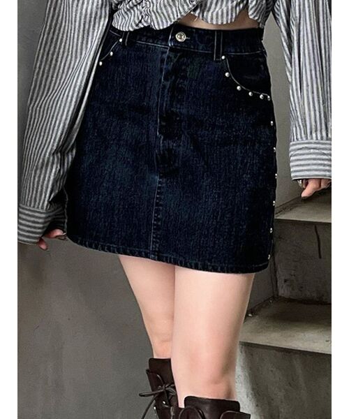 セール】【セットアップ対応】フロッキーデニムミニスカート（スカート