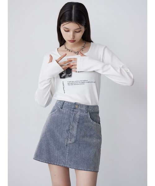 セール】【セットアップ対応】フロッキーデニムミニスカート（スカート