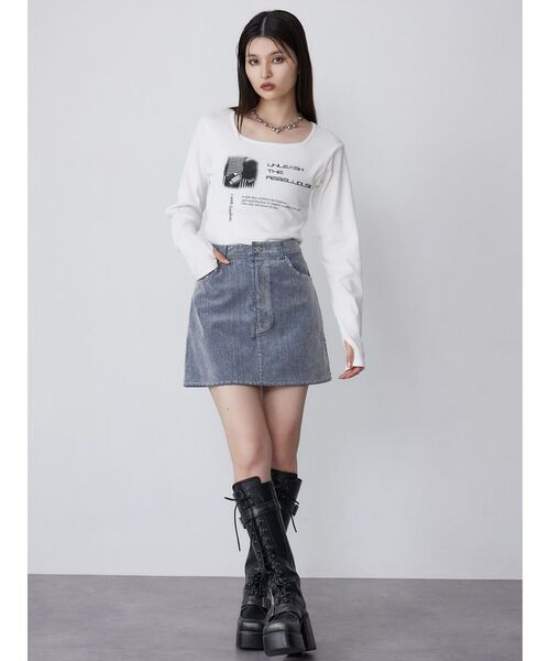 セール】【セットアップ対応】フロッキーデニムミニスカート（スカート