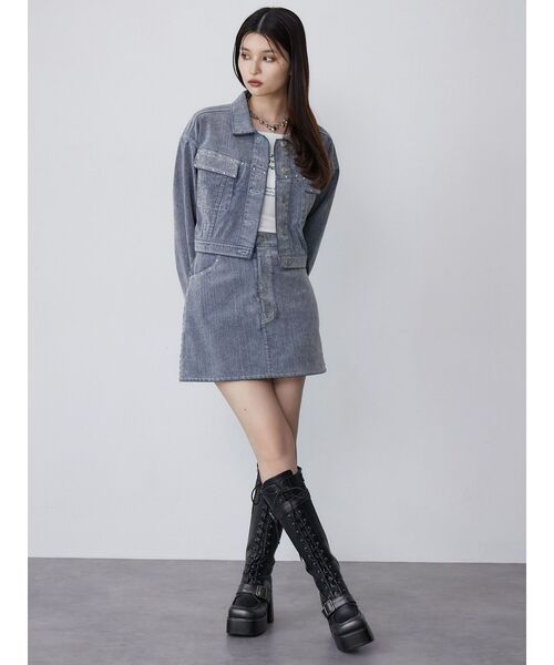 セール】【セットアップ対応】フロッキーデニムミニスカート