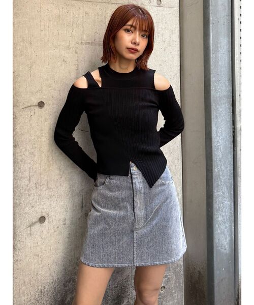 セットアップ対応】フロッキーデニムミニスカート（スカート）｜MURUA