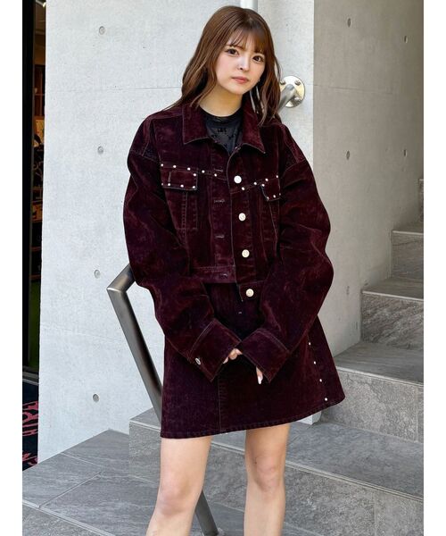 セール】【セットアップ対応】フロッキーデニムミニスカート（スカート