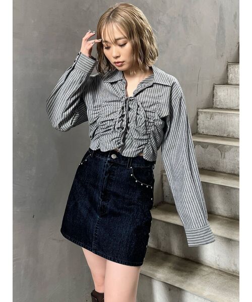 MURUA フロッキーデニムミニスカート セール】【セットアップ対応】フロッキーデニムミニスカート（スカート