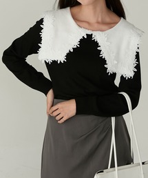 【Cherir Mignon】レースビッグカラーニットプルオーバー