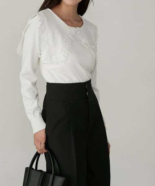 Cherir Mignon(シェリルミニョン)の「【Cherir Mignon】レースビッグカラーニットプルオーバー(ニット/セーター・レディース・ブラック/アイボリー・FREE)」の16枚目の写真