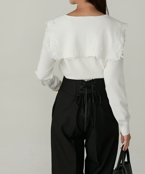 Cherir Mignon(シェリルミニョン)の「【Cherir Mignon】レースビッグカラーニットプルオーバー(ニット/セーター・レディース・ブラック/アイボリー・FREE)」の17枚目の写真