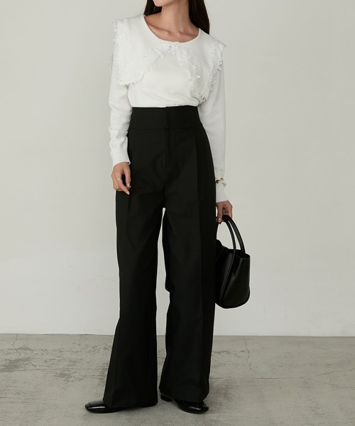 Cherir Mignon(シェリルミニョン)の「【Cherir Mignon】レースビッグカラーニットプルオーバー(ニット/セーター・レディース・ブラック/アイボリー・FREE)」の18枚目の写真