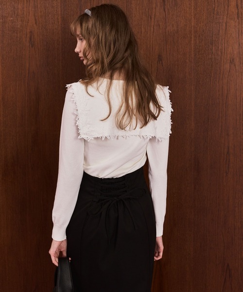 Cherir Mignon(シェリルミニョン)の「【Cherir Mignon】レースビッグカラーニットプルオーバー(ニット/セーター・レディース・ブラック/アイボリー・FREE)」の7枚目の写真