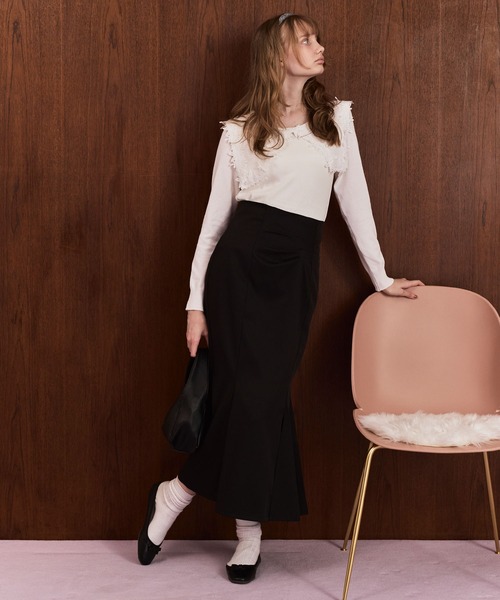 Cherir Mignon(シェリルミニョン)の「【Cherir Mignon】レースビッグカラーニットプルオーバー(ニット/セーター・レディース・ブラック/アイボリー・FREE)」の8枚目の写真