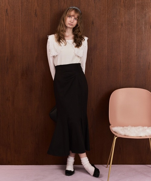 Cherir Mignon(シェリルミニョン)の「【Cherir Mignon】レースビッグカラーニットプルオーバー(ニット/セーター・レディース・ブラック/アイボリー・FREE)」の9枚目の写真