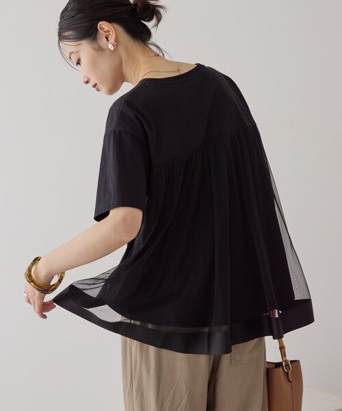 AMERICAN HOLIC(アメリカンホリック)の「バックチュールレイヤードカットプルオーバー(Tシャツ/カットソー・レディース・モカ/グレー系その他/ブラック/アイボリー・M/L)」の3枚目の写真
