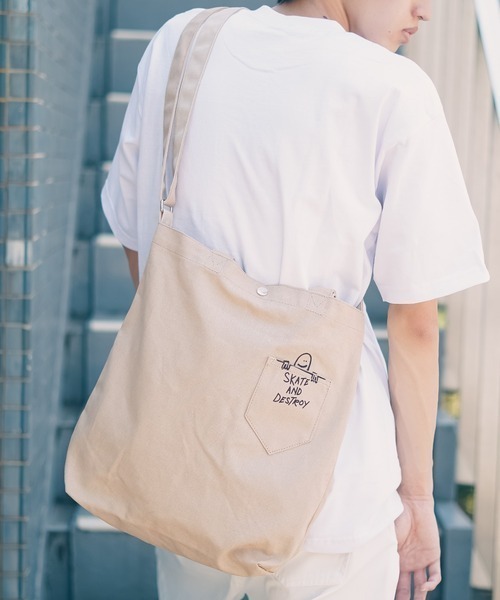 THRASHER(スラッシャー)の「【THRASHER/スラッシャー】Tote Shoulder M 2WAY ショルダーバッグ トートバッグ キャンバス(ショルダーバッグ・メンズ・ブラック/オフホワイト・FREE)」の1枚目の写真