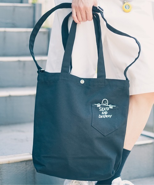 THRASHER(スラッシャー)の「【THRASHER/スラッシャー】Tote Shoulder M 2WAY ショルダーバッグ トートバッグ キャンバス(ショルダーバッグ・メンズ・ブラック/オフホワイト・FREE)」の9枚目の写真