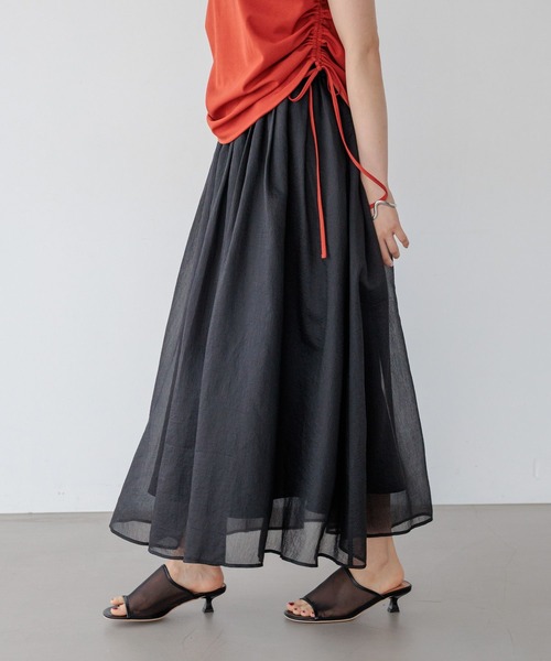 BAYFLOW（ベイフロー）の「[抜け感をプラス]シアーフレアスカート（スカート・レディース・ブラック/アイボリー/ボルドー・FREE）」の3枚目の写真