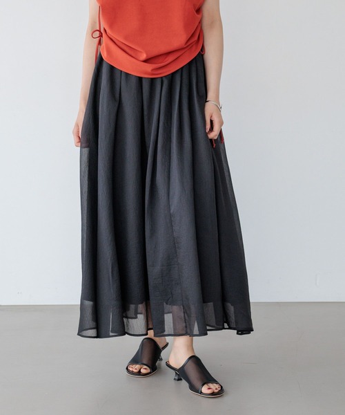 BAYFLOW（ベイフロー）の「[抜け感をプラス]シアーフレアスカート（スカート・レディース・ブラック/アイボリー/ボルドー・FREE）」の6枚目の写真