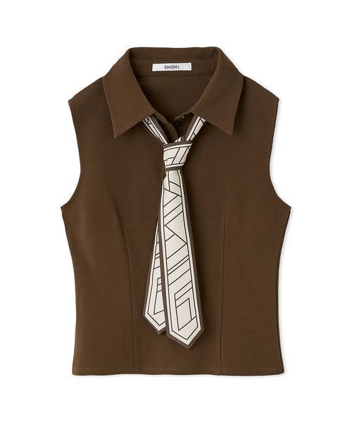 SNIDEL（スナイデル）の「ボウタイポロカットプルオーバー（Tシャツ/カットソー・レディース・ブラウン/アイボリー/ブラック・F）」の3枚目の写真