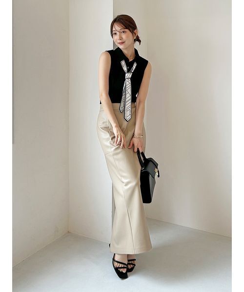 SNIDEL（スナイデル）の「ボウタイポロカットプルオーバー（Tシャツ/カットソー・レディース・ブラウン/アイボリー/ブラック・F）」の5枚目の写真