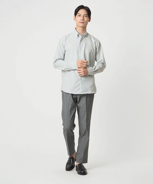 green label relaxing(グリーンレーベルリラクシング)の「エブリット コットンオックス ストライプ スナップ ボタンダウン シャツ -イージーアイロン-(ビジネスシャツ・メンズ・ワイン/ライム・M/L/S/XL)」の6枚目の写真