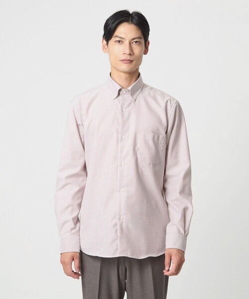 green label relaxing(グリーンレーベルリラクシング)の「エブリット コットンオックス ストライプ スナップ ボタンダウン シャツ -イージーアイロン-(ビジネスシャツ・メンズ・ワイン/ライム・M/L/S/XL)」の9枚目の写真