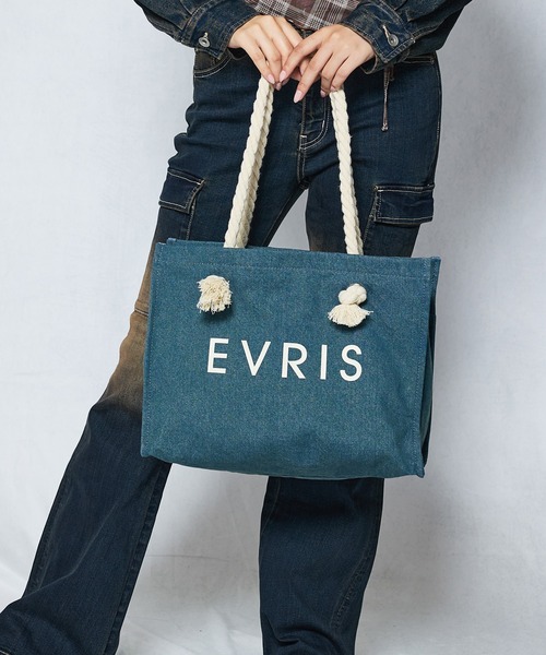 EVRIS（エヴリス）の「【EVRIS/エヴリス】ロゴファブリック　プリントロープトートバッグ／A4収納可（トートバッグ・レディース・ブラック/アイボリー/ワンウォッシュ・FREE）」の3枚目の写真