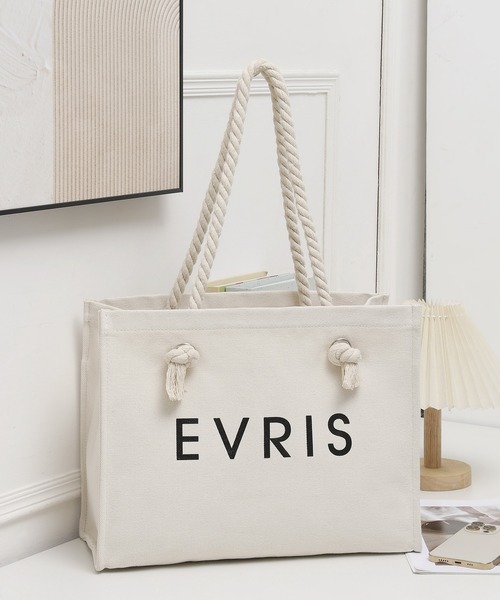 EVRIS（エヴリス）の「【EVRIS/エヴリス】ロゴファブリック　プリントロープトートバッグ／A4収納可（トートバッグ・レディース・ブラック/アイボリー/ワンウォッシュ・FREE）」の19枚目の写真