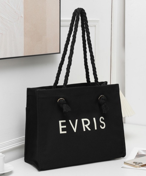EVRIS（エヴリス）の「【EVRIS/エヴリス】ロゴファブリック　プリントロープトートバッグ／A4収納可（トートバッグ・レディース・ブラック/アイボリー/ワンウォッシュ・FREE）」の20枚目の写真