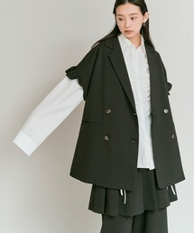 【W:Huku / リンクルフリーツイル】袖フリル テーラード ベスト / Wrinkle-Free Stretch Twill Tailored Vest