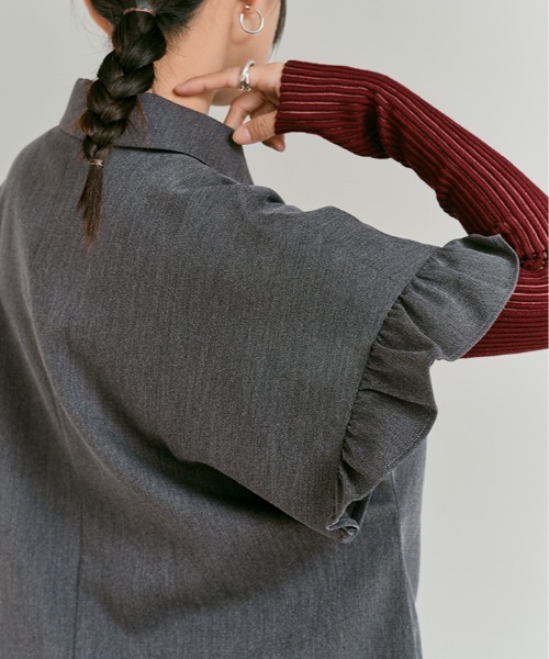 W:Huku(フーク)の「【W:Huku / リンクルフリーツイル】袖フリル テーラード ベスト / Wrinkle-Free Stretch Twill Tailored Vest(テーラードジャケット・レディース・ブラウン/杢グレー/ブラック・FREE)」の5枚目の写真