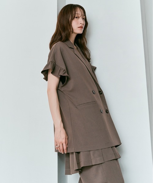 W:Huku(フーク)の「【W:Huku / リンクルフリーツイル】袖フリル テーラード ベスト / Wrinkle-Free Stretch Twill Tailored Vest(テーラードジャケット・レディース・ブラウン/杢グレー/ブラック・FREE)」の8枚目の写真