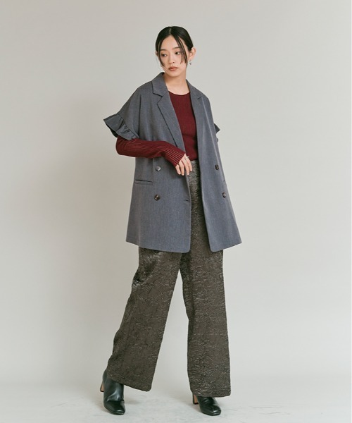 W:Huku(フーク)の「【W:Huku / リンクルフリーツイル】袖フリル テーラード ベスト / Wrinkle-Free Stretch Twill Tailored Vest(テーラードジャケット・レディース・ブラウン/杢グレー/ブラック・FREE)」の9枚目の写真