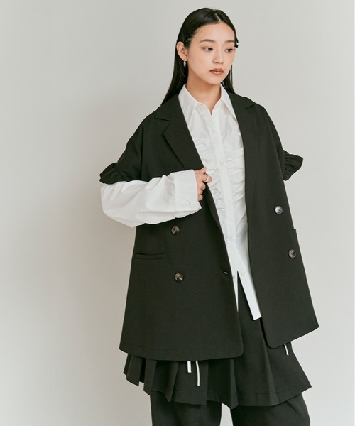 W:Huku(フーク)の「【W:Huku / リンクルフリーツイル】袖フリル テーラード ベスト / Wrinkle-Free Stretch Twill Tailored Vest(テーラードジャケット・レディース・ブラウン/杢グレー/ブラック・FREE)」の12枚目の写真