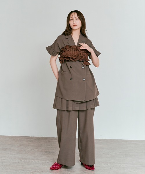 W:Huku(フーク)の「【W:Huku / リンクルフリーツイル】袖フリル テーラード ベスト / Wrinkle-Free Stretch Twill Tailored Vest(テーラードジャケット・レディース・ブラウン/杢グレー/ブラック・FREE)」の14枚目の写真