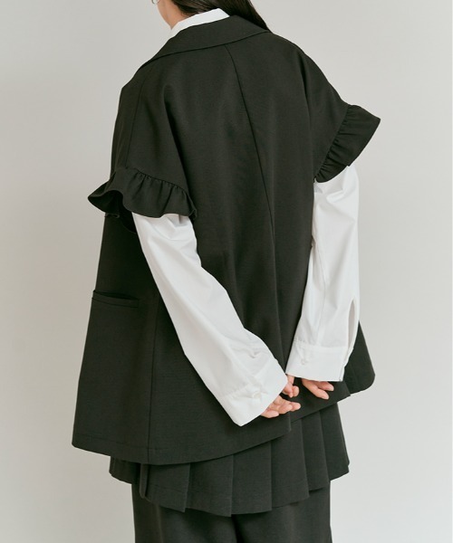 W:Huku(フーク)の「【W:Huku / リンクルフリーツイル】袖フリル テーラード ベスト / Wrinkle-Free Stretch Twill Tailored Vest(テーラードジャケット・レディース・ブラウン/杢グレー/ブラック・FREE)」の20枚目の写真