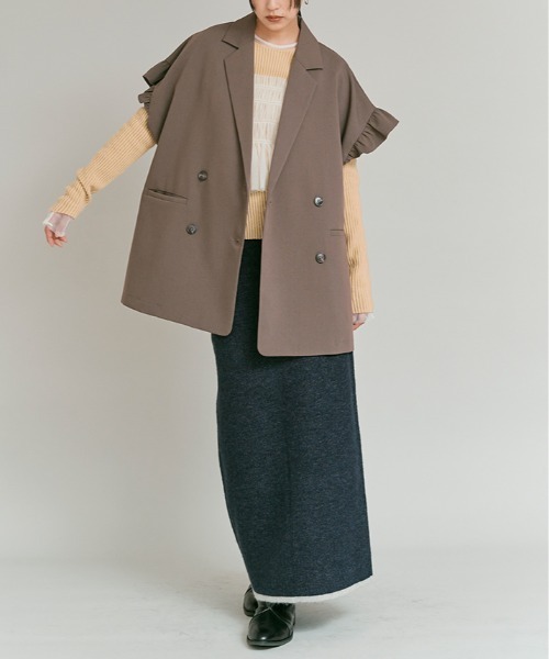 W:Huku(フーク)の「【W:Huku / リンクルフリーツイル】袖フリル テーラード ベスト / Wrinkle-Free Stretch Twill Tailored Vest(テーラードジャケット・レディース・ブラウン/杢グレー/ブラック・FREE)」の21枚目の写真