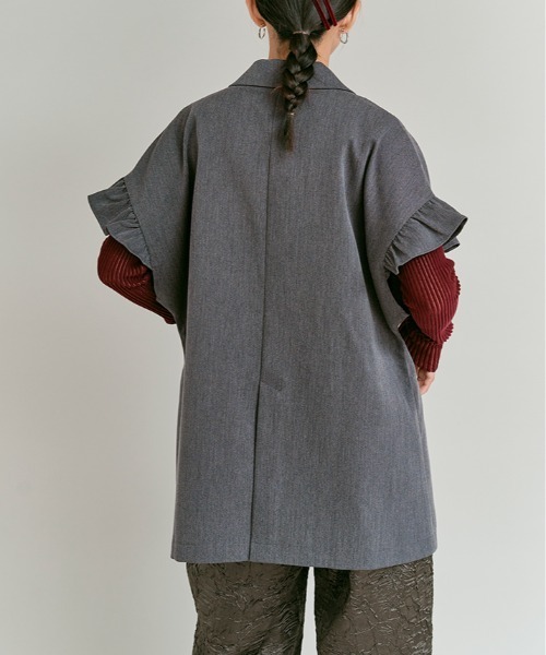 W:Huku(フーク)の「【W:Huku / リンクルフリーツイル】袖フリル テーラード ベスト / Wrinkle-Free Stretch Twill Tailored Vest(テーラードジャケット・レディース・ブラウン/杢グレー/ブラック・FREE)」の22枚目の写真